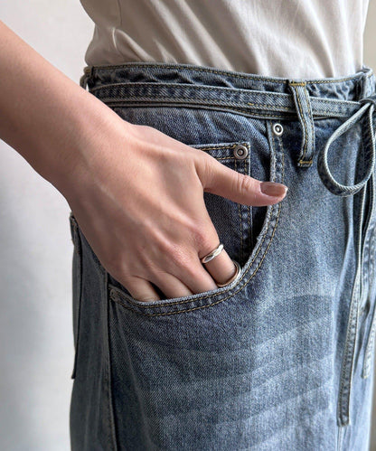 帶腰帶修身設計 牛仔半身裙