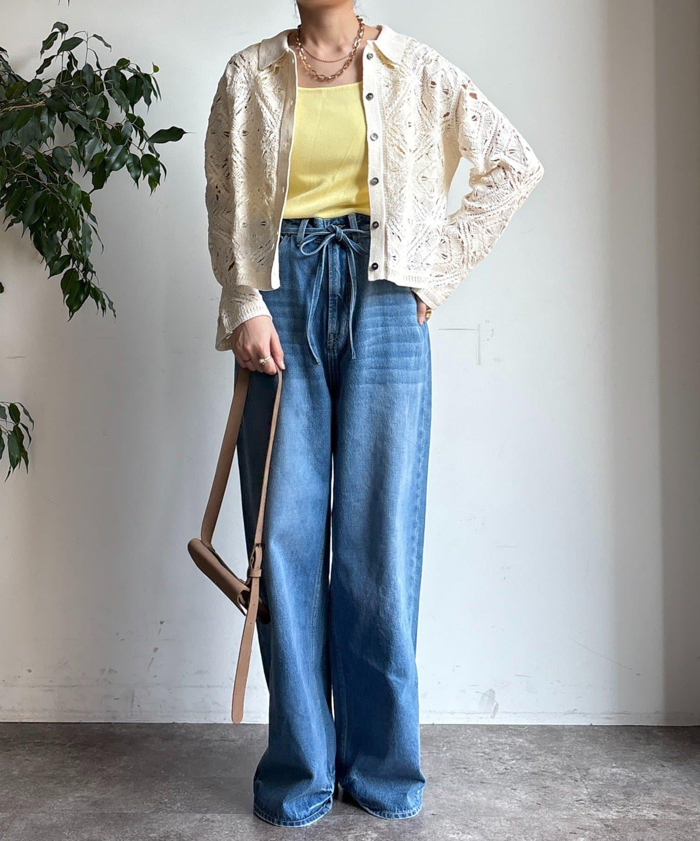 蕾絲圖案襯衫領 針織開衫