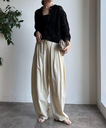 蕾絲圖案襯衫領 針織開衫