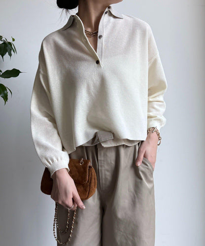 珠地紋帶領針織上衣