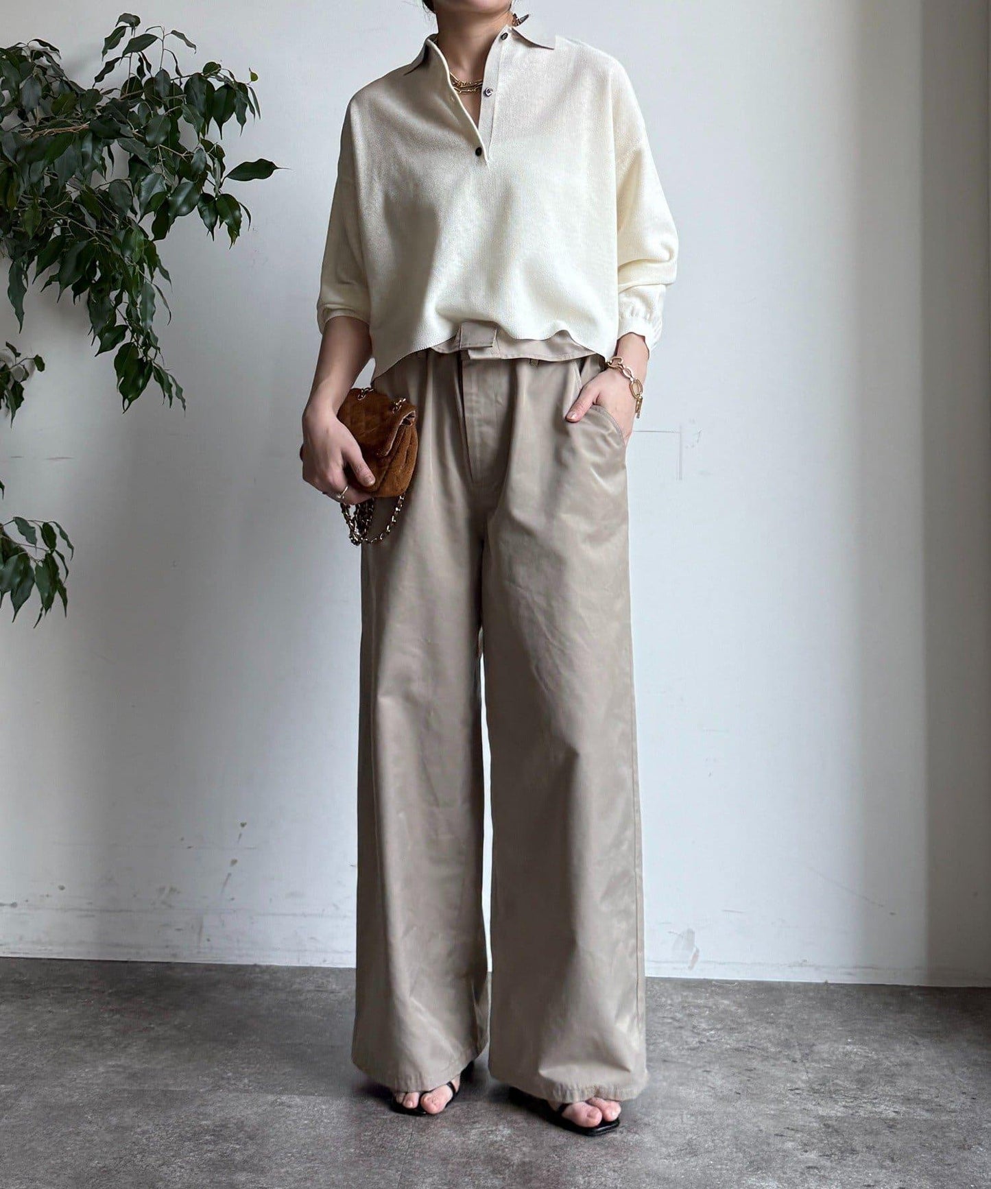 珠地紋帶領針織上衣