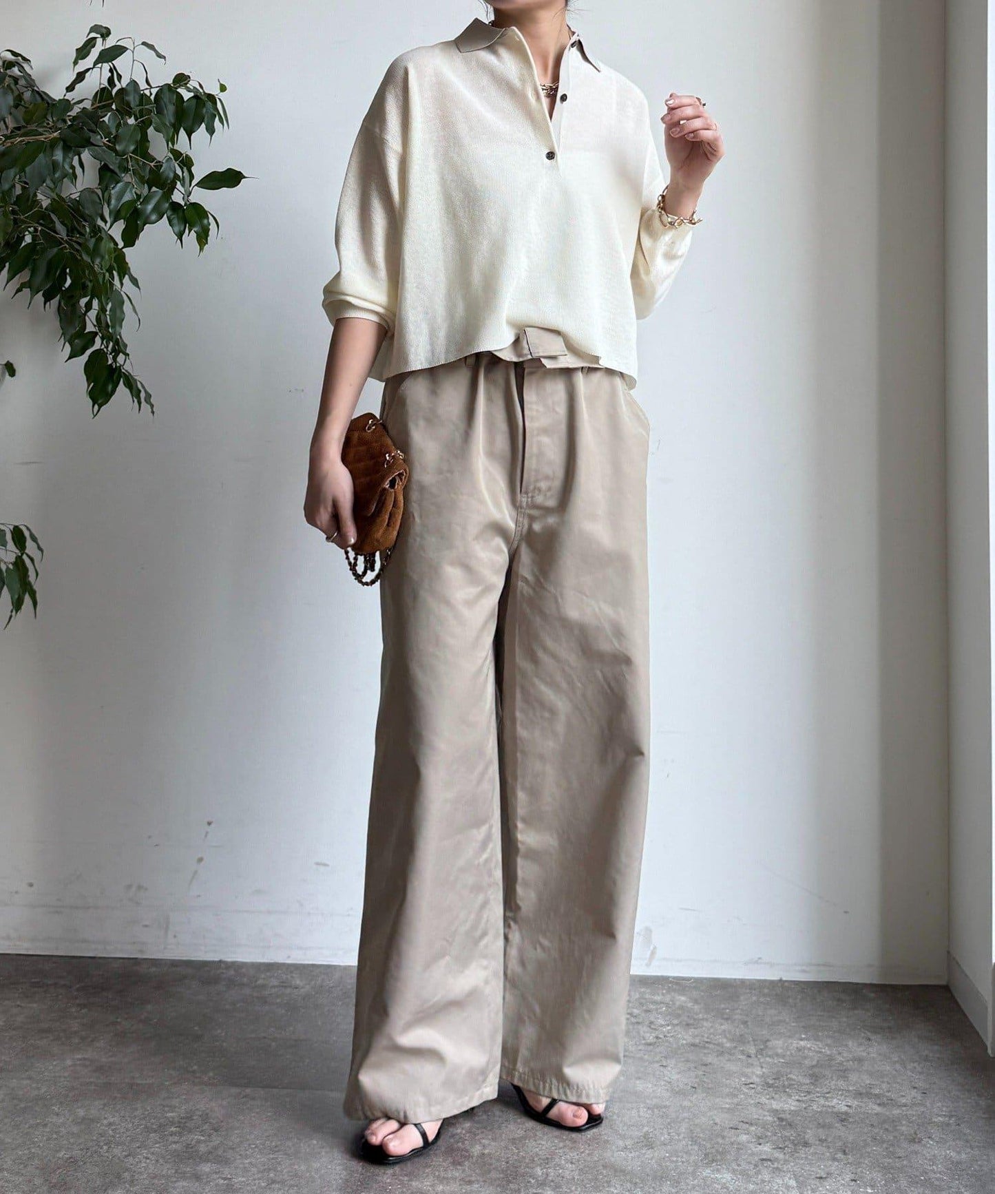 珠地紋帶領針織上衣