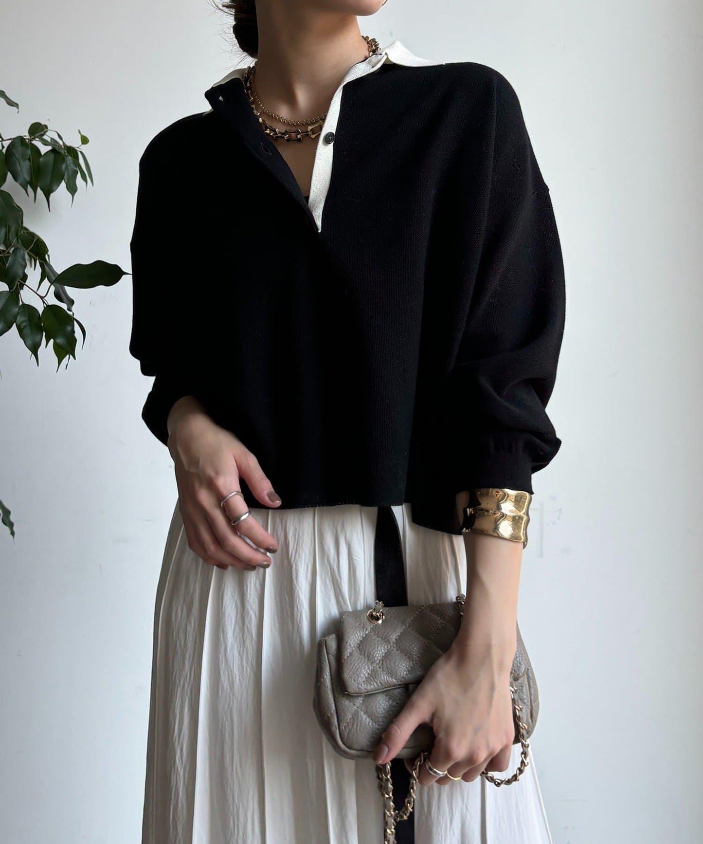 珠地紋帶領針織上衣