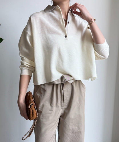 珠地紋帶領針織上衣