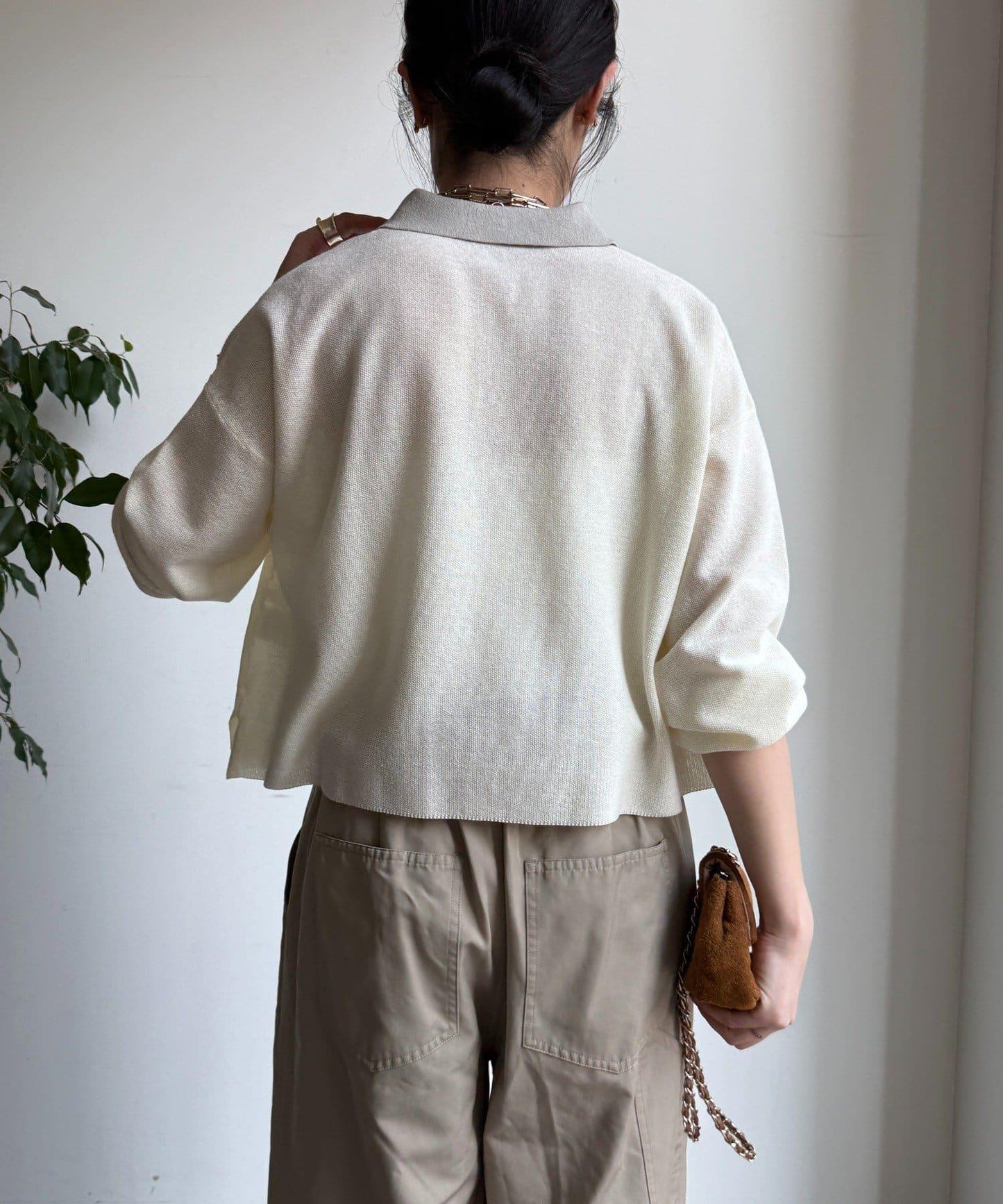 珠地紋帶領針織上衣