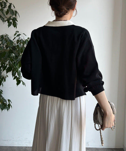 珠地紋帶領針織上衣