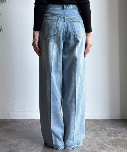 破洞做舊闊腿牛仔褲