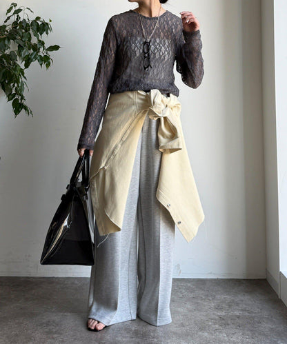 蕾絲側褶設計套頭上衣