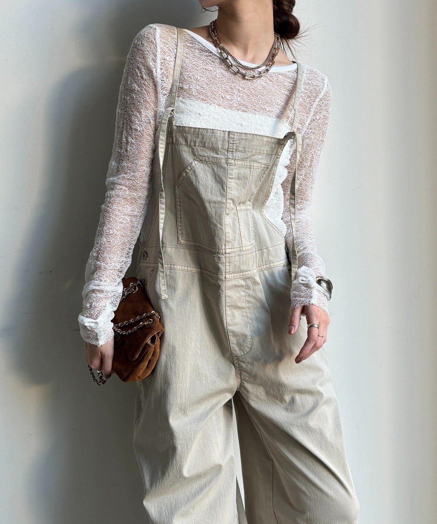 彈力斜紋做舊染色連體褲