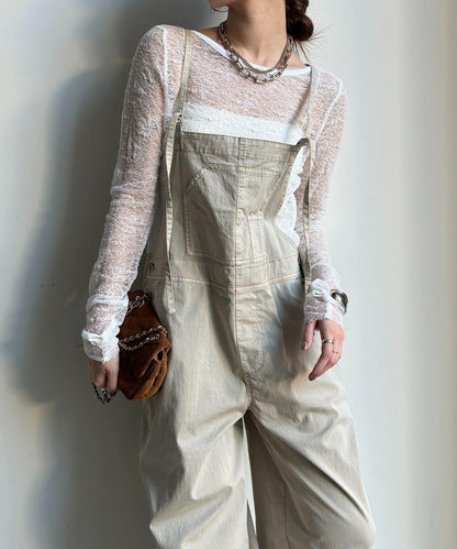 彈力斜紋做舊染色連體褲