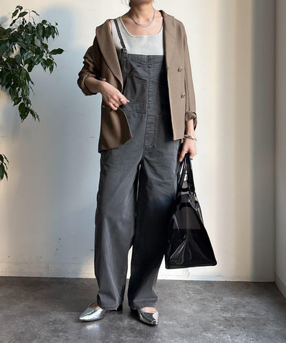 彈力斜紋做舊染色連體褲