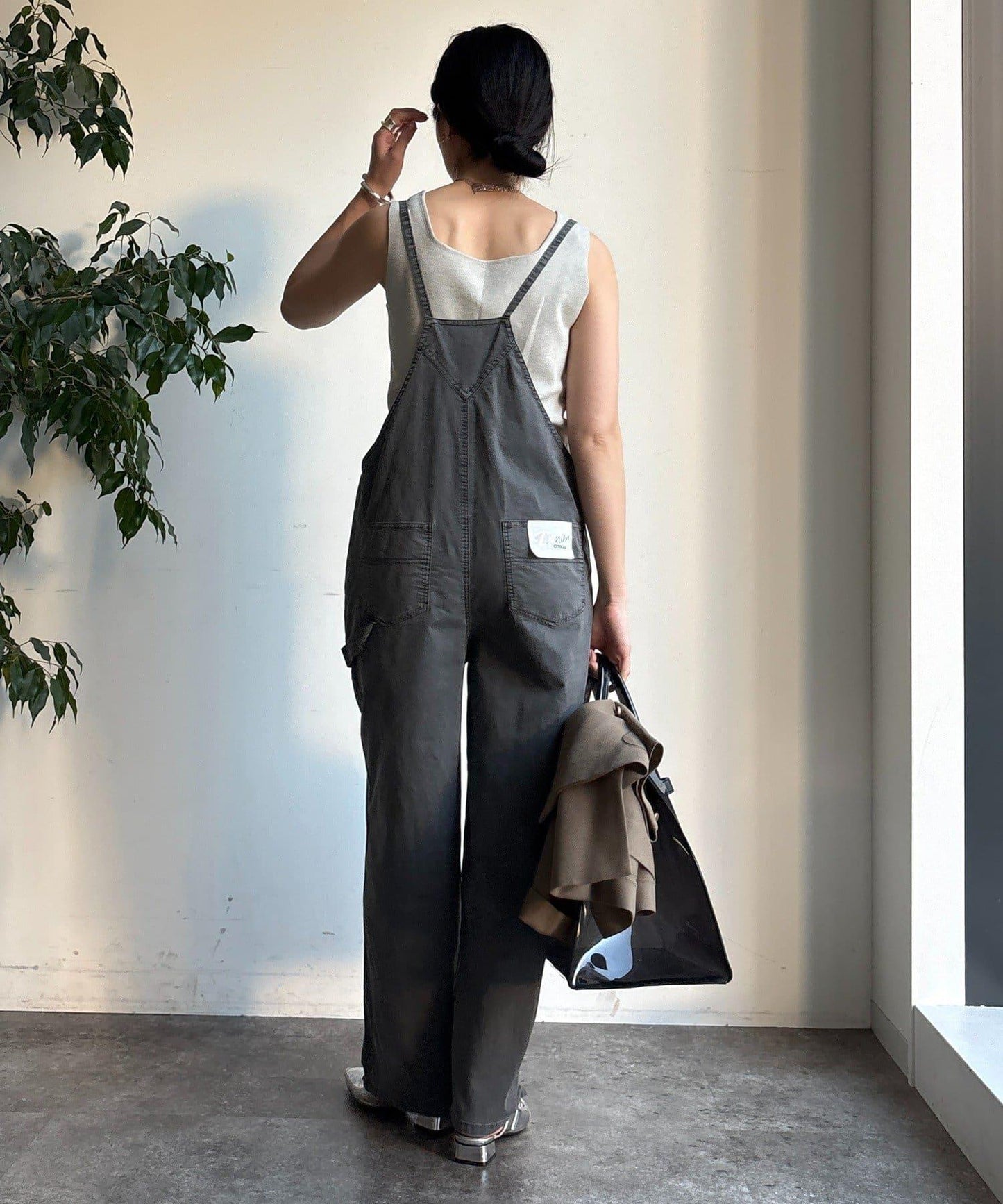 彈力斜紋做舊染色連體褲