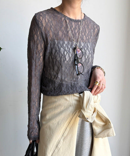 蕾絲側褶設計套頭上衣