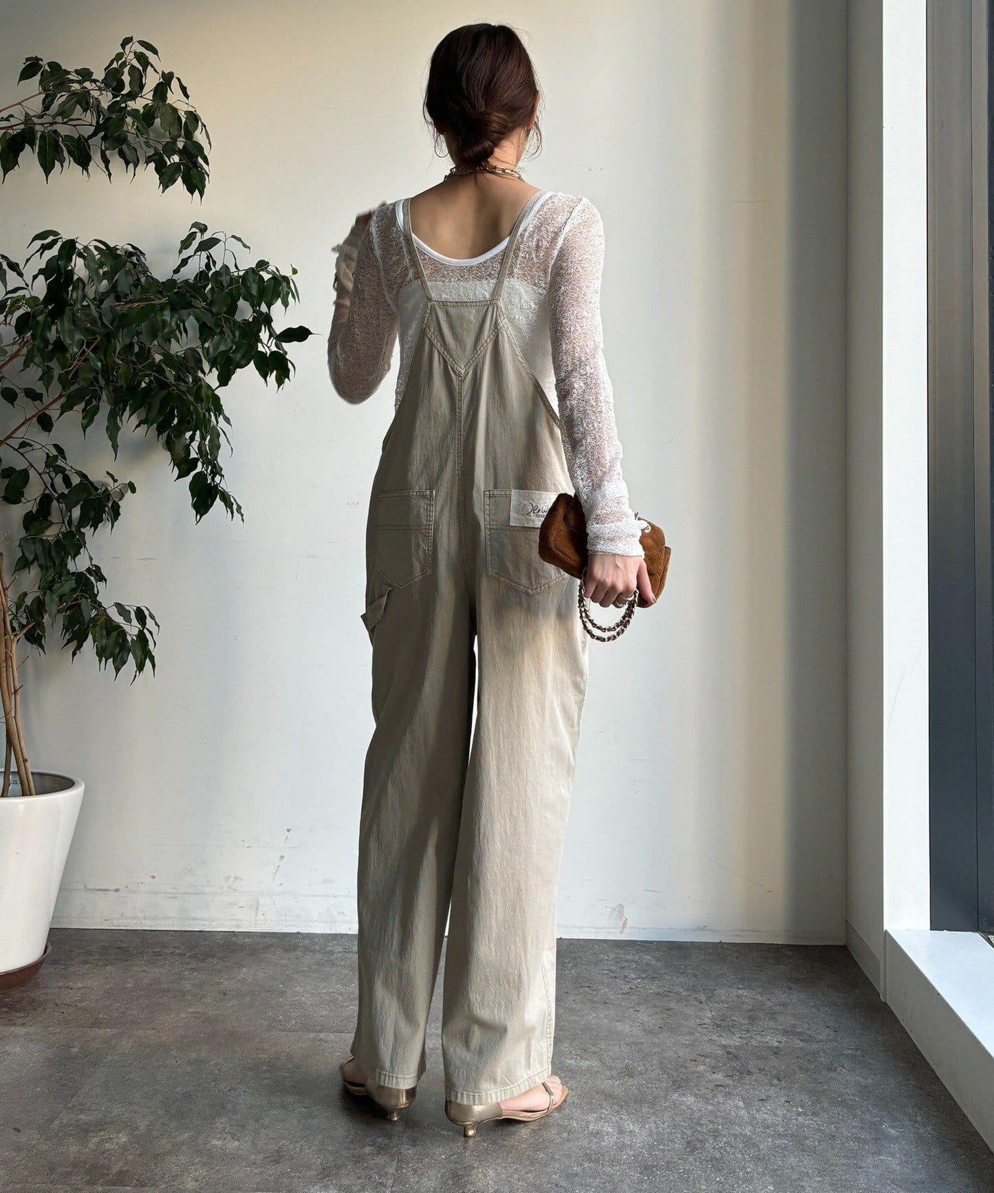 彈力斜紋做舊染色連體褲