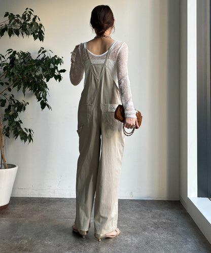 彈力斜紋做舊染色連體褲