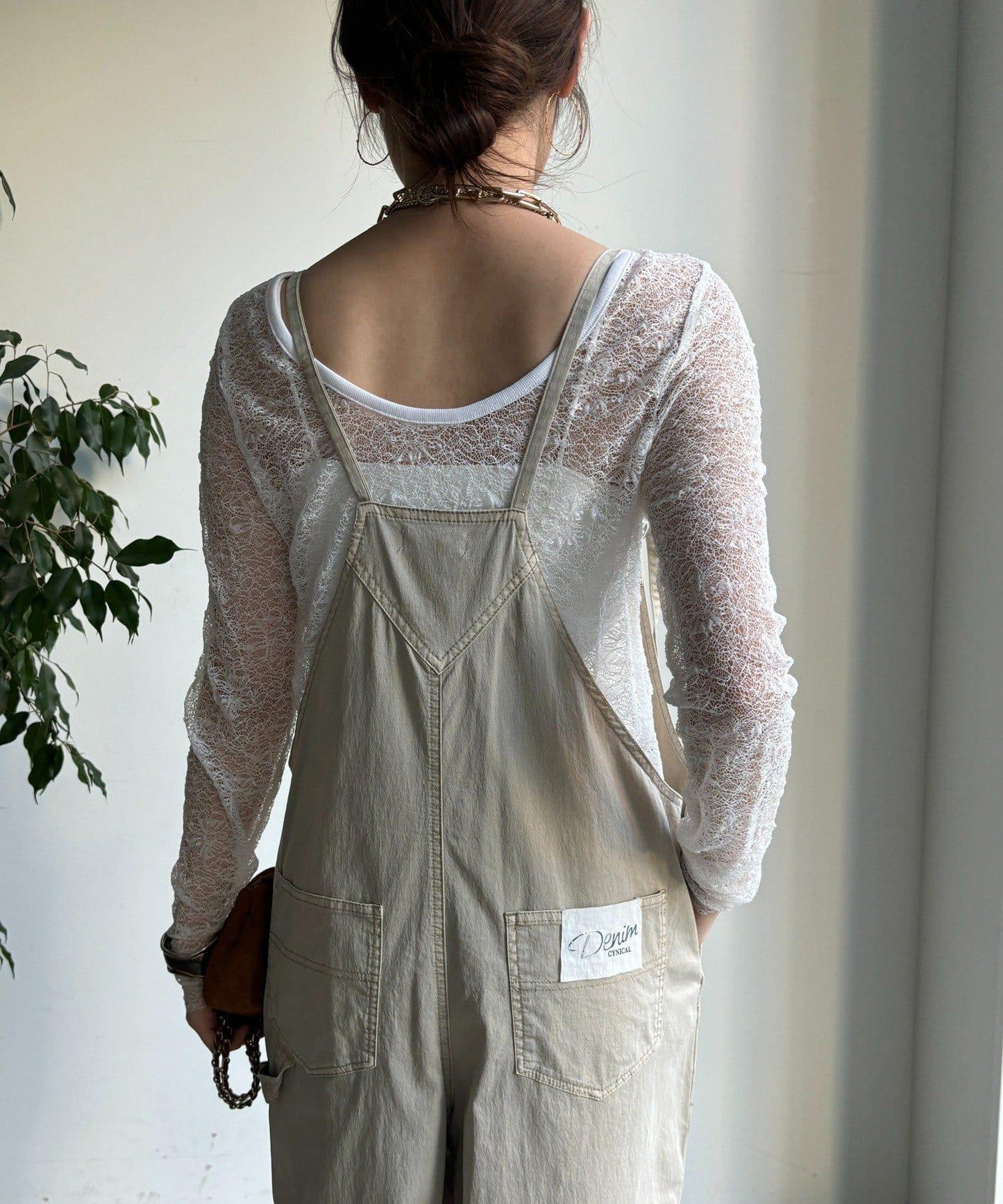 彈力斜紋做舊染色連體褲