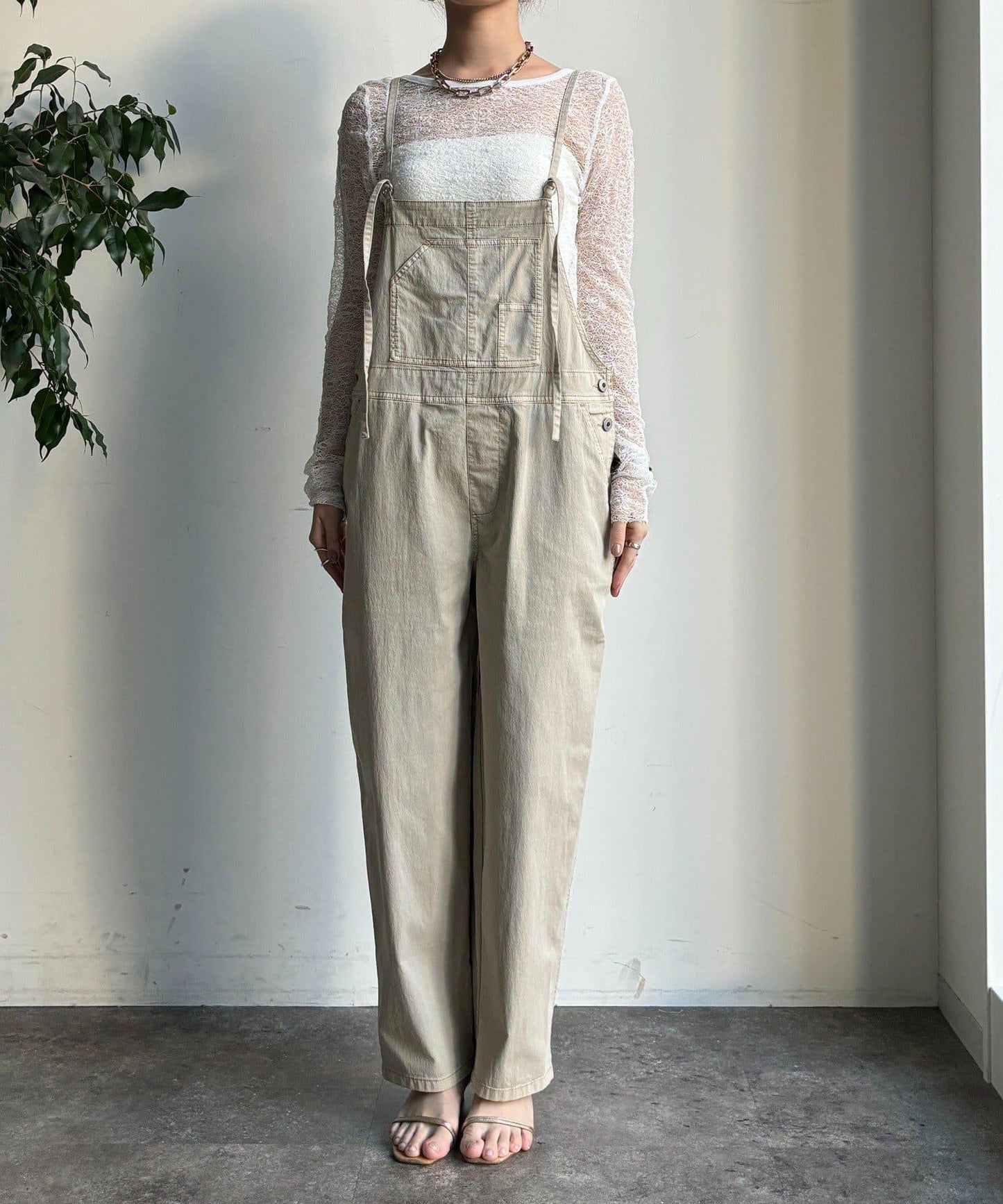 彈力斜紋做舊染色連體褲