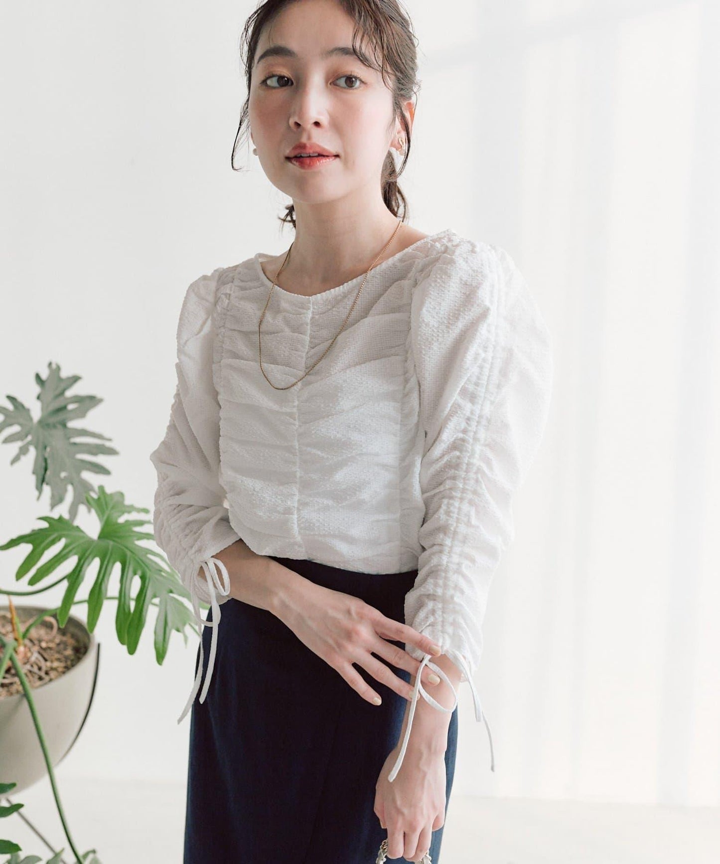 鬆緊褶 抽繩袖 女襯衫