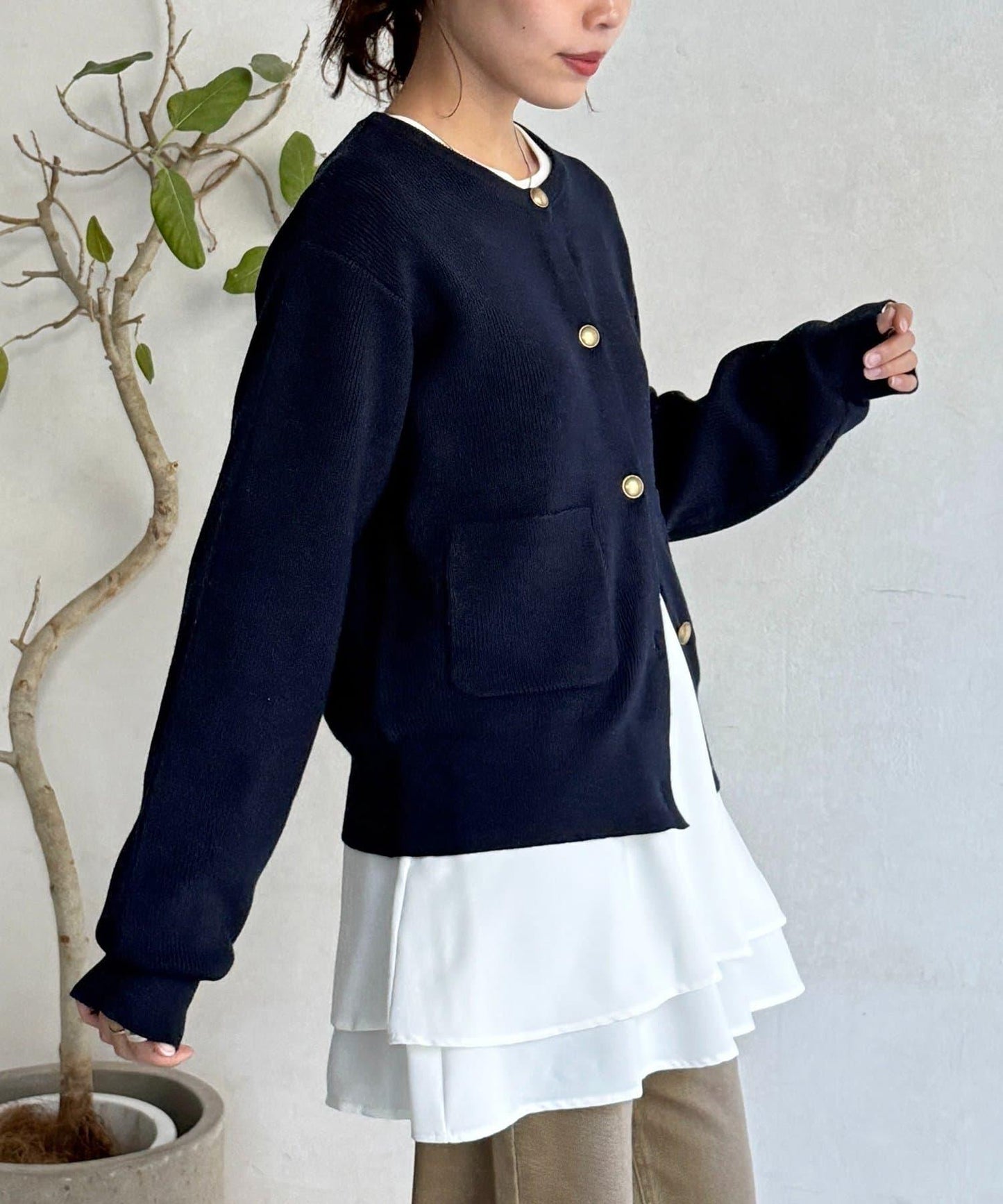 U.S. POLO ASSN. 畦編針織 金色紐扣 針織開衫