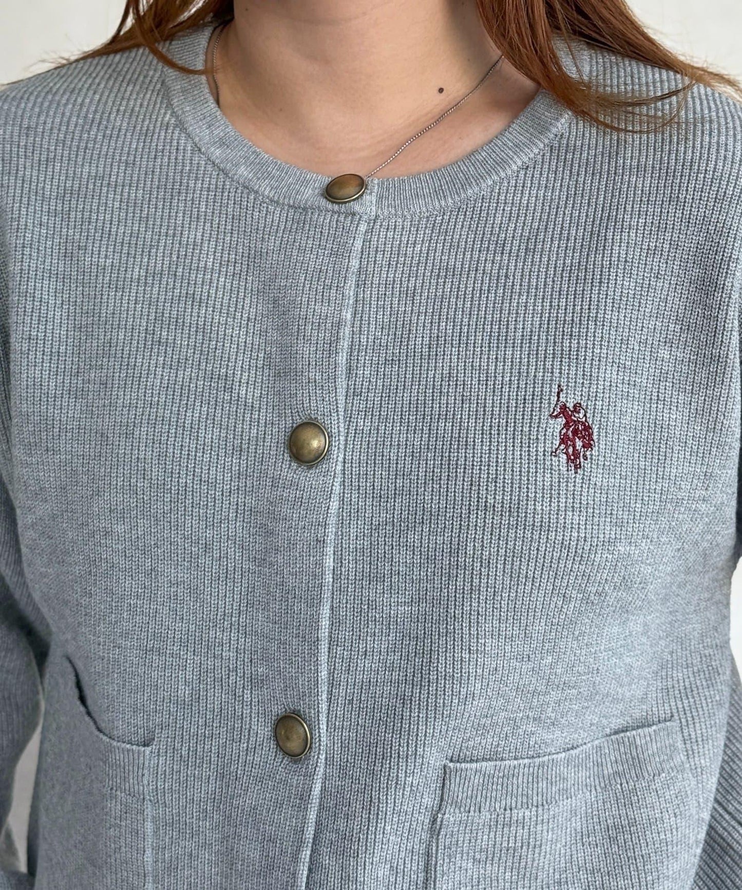 U.S. POLO ASSN. 畦編針織 金色紐扣 針織開衫