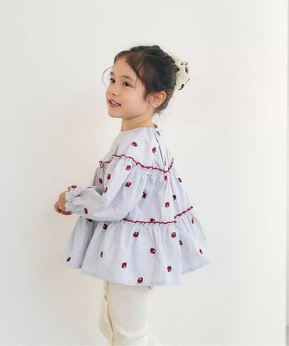 水果刺繡 荷葉邊層疊設計 長款上衣