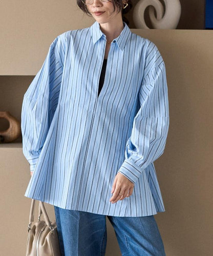 喇叭廓形 開襟領 氣球袖 襯衫