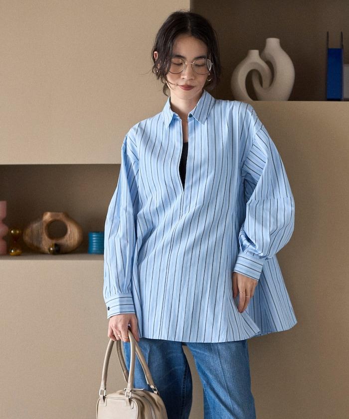 喇叭廓形 開襟領 氣球袖 襯衫