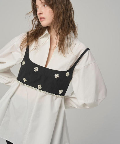 喇叭廓形 開襟領 氣球袖 襯衫