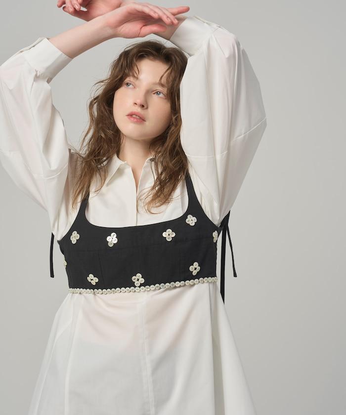 喇叭廓形 開襟領 氣球袖 襯衫