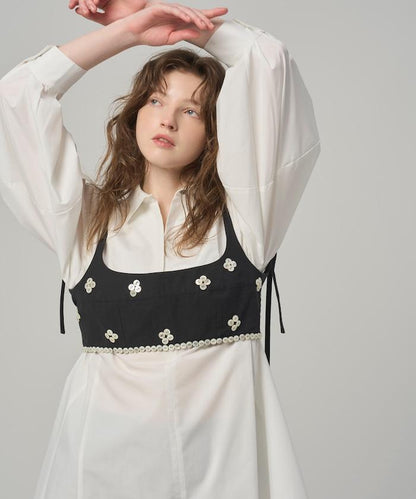 喇叭廓形 開襟領 氣球袖 襯衫