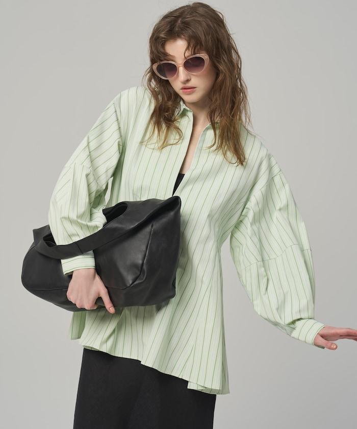 喇叭廓形 開襟領 氣球袖 襯衫