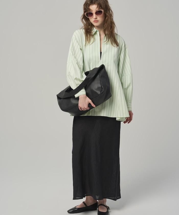 喇叭廓形 開襟領 氣球袖 襯衫