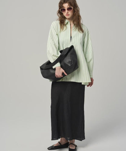 喇叭廓形 開襟領 氣球袖 襯衫