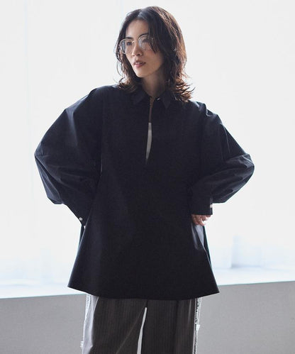 喇叭廓形 開襟領 氣球袖 襯衫