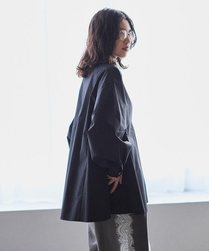 喇叭廓形 開襟領 氣球袖 襯衫