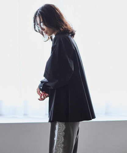 喇叭廓形 開襟領 氣球袖 襯衫