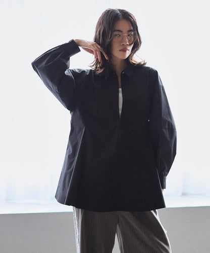 喇叭廓形 開襟領 氣球袖 襯衫