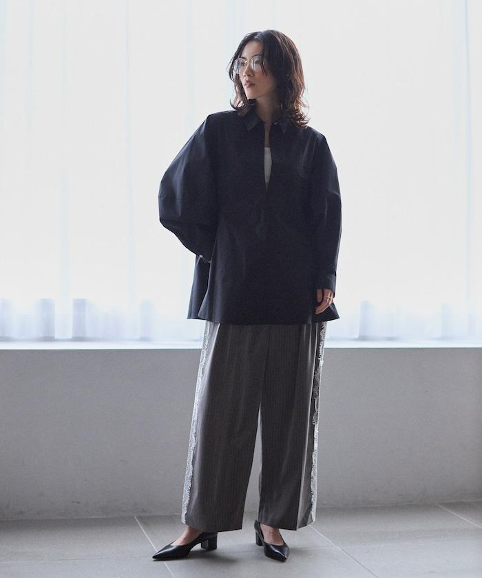 喇叭廓形 開襟領 氣球袖 襯衫