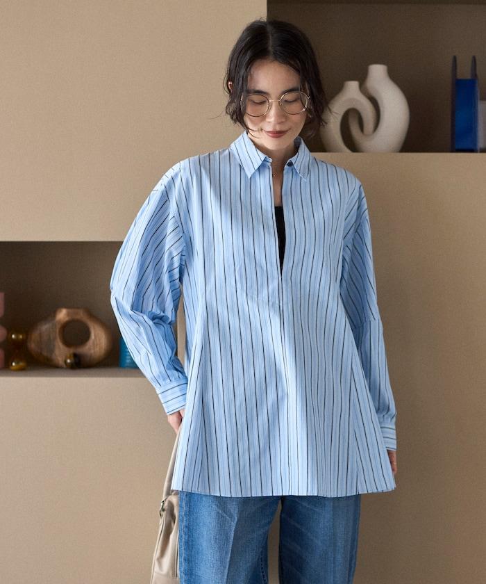 喇叭廓形 開襟領 氣球袖 襯衫