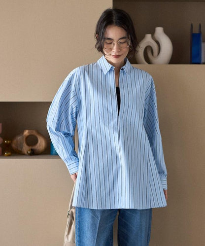 喇叭廓形 開襟領 氣球袖 襯衫