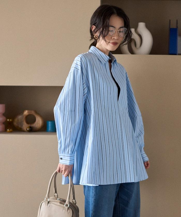 喇叭廓形 開襟領 氣球袖 襯衫