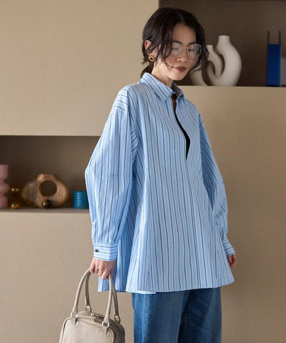 喇叭廓形 開襟領 氣球袖 襯衫