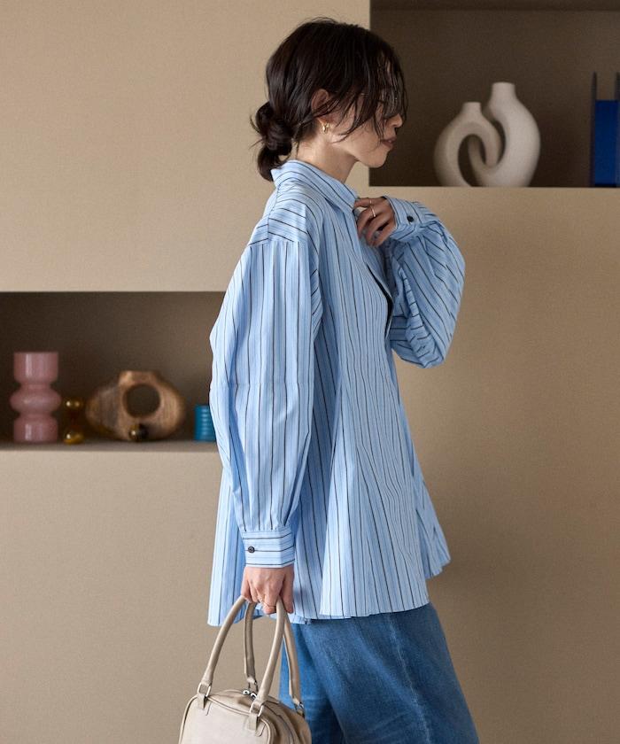 喇叭廓形 開襟領 氣球袖 襯衫