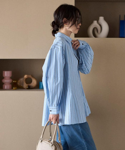 喇叭廓形 開襟領 氣球袖 襯衫