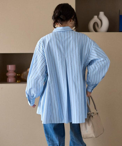 喇叭廓形 開襟領 氣球袖 襯衫