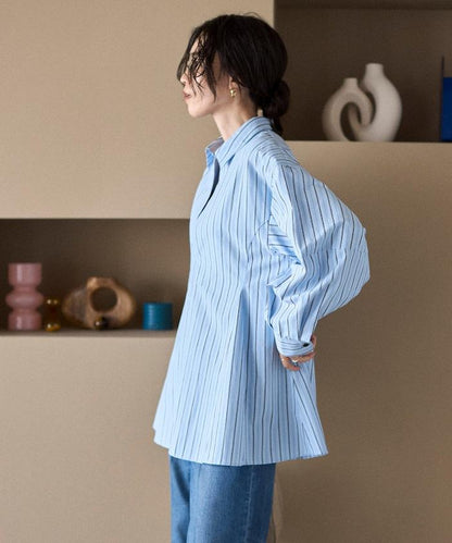 喇叭廓形 開襟領 氣球袖 襯衫