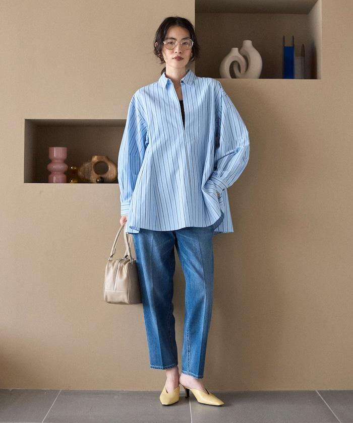 喇叭廓形 開襟領 氣球袖 襯衫