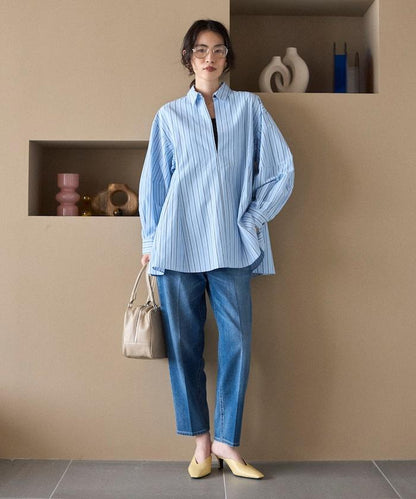 喇叭廓形 開襟領 氣球袖 襯衫