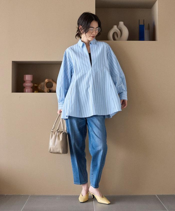 喇叭廓形 開襟領 氣球袖 襯衫