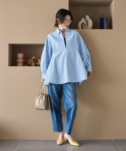 喇叭廓形 開襟領 氣球袖 襯衫